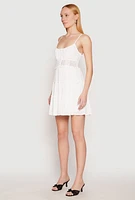 Womens Crochet Detail Smocked Tiered Dress, White, Size L