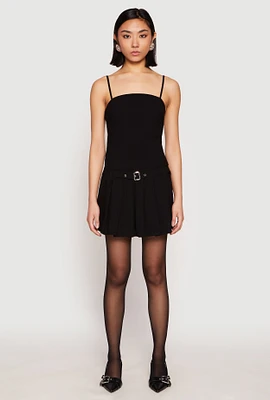 Womens Belted Front Pleated Drop Waist Dress, L