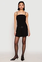 Womens Belted Front Pleated Drop Waist Dress, Black, Size L