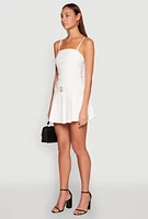Womens Belted Front Pleated Drop Waist Dress, White, Size S