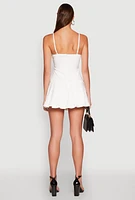 Womens Belted Front Pleated Drop Waist Dress, White, Size S