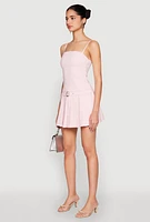 Womens Belted Front Pleated Drop Waist Dress,