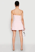 Womens Belted Front Pleated Drop Waist Dress,