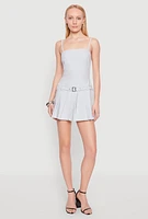 Womens Belted Front Pleated Drop Waist Dress, Blue, Size L