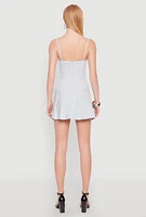 Womens Belted Front Pleated Drop Waist Dress, Blue, Size L