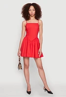 Womens Lace Up Back Skater Dress, Red,