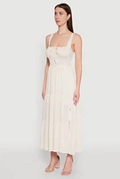 Womens Empire Waist Tiered Side Slit Maxi Dress, Beige,