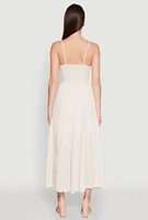 Womens Empire Waist Tiered Side Slit Maxi Dress, Beige,