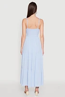 Womens Empire Waist Tiered Side Slit Maxi Dress, Blue,