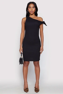 Womens Tie Strap One Shoulder Dress, Black, Size M
