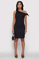 Womens Tie Strap One Shoulder Dress, Black, Size M