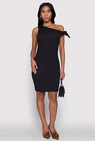 Womens Tie Strap One Shoulder Dress, Black, Size M