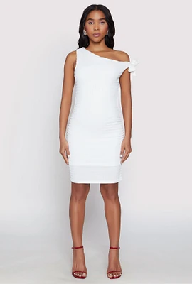 Womens Tie Strap One Shoulder Dress, White, Size S