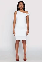 Womens Tie Strap One Shoulder Dress, White, Size S