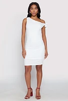 Womens Tie Strap One Shoulder Dress, White, Size S