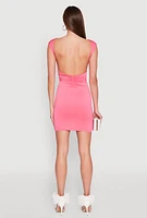 Womens Open Back Ruched Bodycon Dress, Pink, Size S