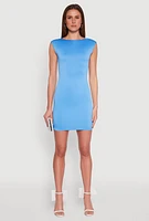 Womens Open Back Ruched Bodycon Dress, Blue, Size M