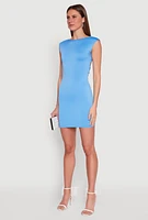 Womens Open Back Ruched Bodycon Dress, Blue, Size M
