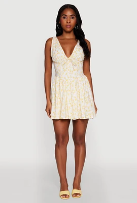 Womens Ditsy Floral Print Corset Mini Dress, L