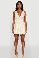Womens Ditsy Floral Print Corset Mini Dress, L
