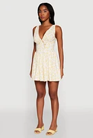 Womens Ditsy Floral Print Corset Mini Dress, L