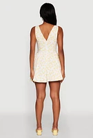 Womens Ditsy Floral Print Corset Mini Dress, L