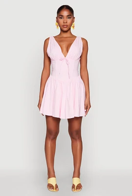Womens Plunge Corset Skater Dress, Pink, Size S