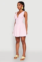 Womens Plunge Corset Skater Dress, Pink, Size S