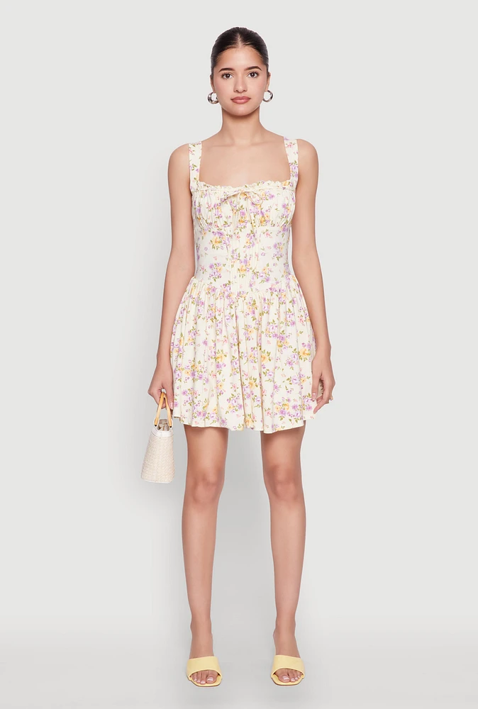 Womens Ditsy Floral Graphic Skater Dress, Multi, Size L