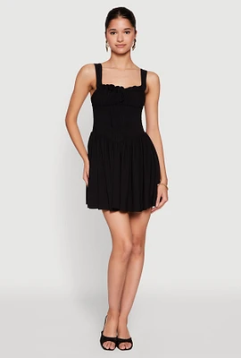 Womens Pleated Corset Mini Dress, Black, Size L