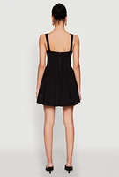 Womens Pleated Corset Mini Dress, L