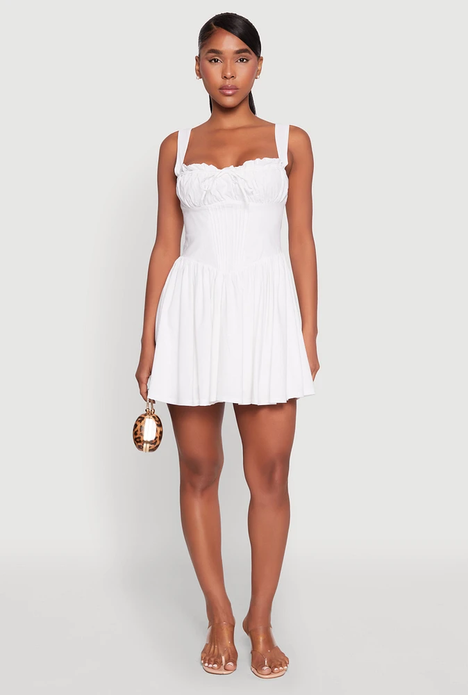 Womens Pleated Corset Mini Dress, White, Size S