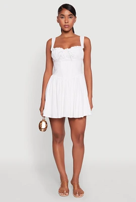 Womens Pleated Corset Mini Dress, White, Size S