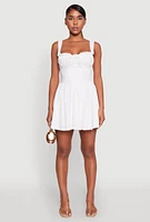 Womens Pleated Corset Mini Dress, White, Size S