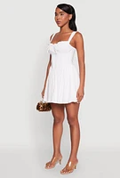 Womens Pleated Corset Mini Dress, White, Size S