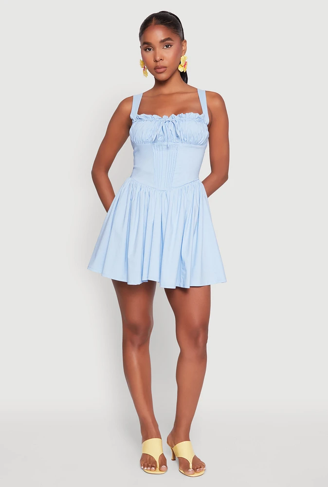 Womens Pleated Corset Mini Dress, Blue, Size L