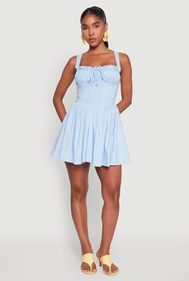 Womens Pleated Corset Mini Dress, Blue, Size L