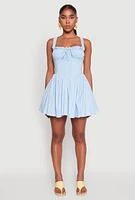 Womens Pleated Corset Mini Dress, Blue, Size L
