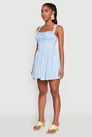 Womens Pleated Corset Mini Dress, Blue, Size L