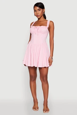 Womens Pleated Corset Mini Dress, M