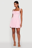 Womens Pleated Corset Mini Dress, M