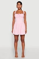 Womens Pleated Corset Mini Dress, M
