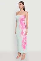 Womens Ombre Floral Maxi Tube Dress, Multi, Size L