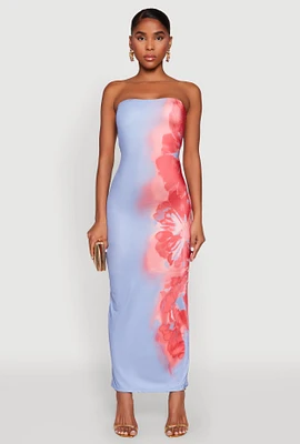 Womens Ombre Floral Maxi Tube Dress, Multi, Size M