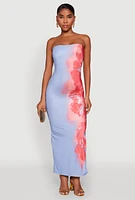 Womens Ombre Floral Maxi Tube Dress, Multi, Size M