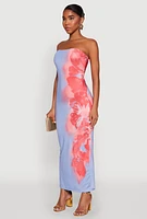 Womens Ombre Floral Maxi Tube Dress, Multi, Size M