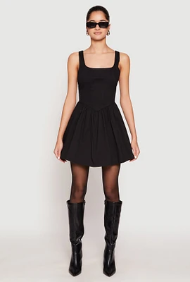 Womens Corset Ruched Mini Skater Dress, Black, Size S