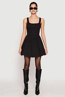 Womens Corset Ruched Mini Skater Dress, Black, Size S