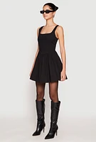 Womens Corset Ruched Mini Skater Dress, Black, Size S