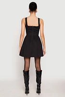 Womens Corset Ruched Mini Skater Dress, Black, Size S
